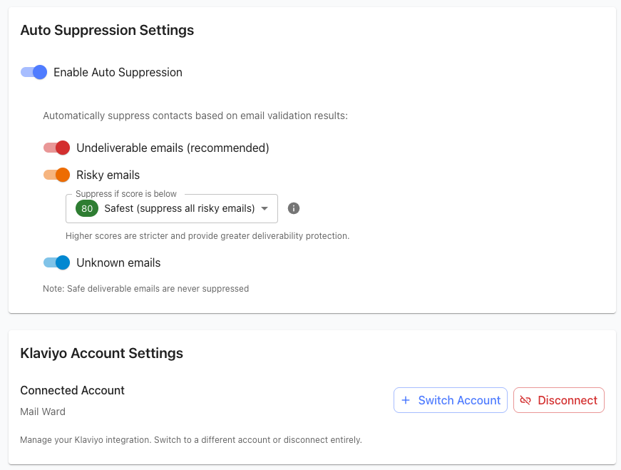Mail Ward preferences settings